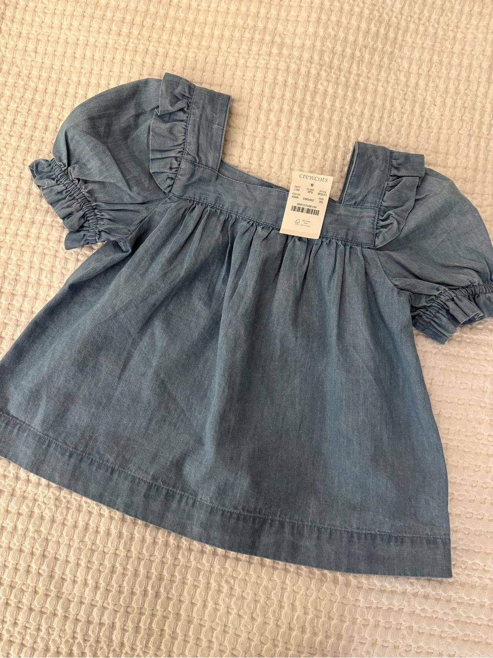 Crewcuts Girls' Chambray Puff Sleeve Top - Blue